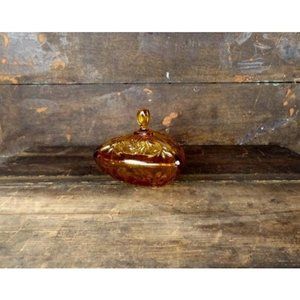Vintage 1970s amber glass covered pin wheel pattern candy dish